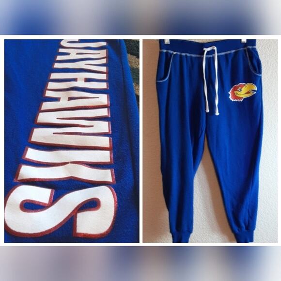 Recycled Karma University Electric Blue Jayhawks Pocketed Fleece Sweatpants XS - Picture 1 of 15